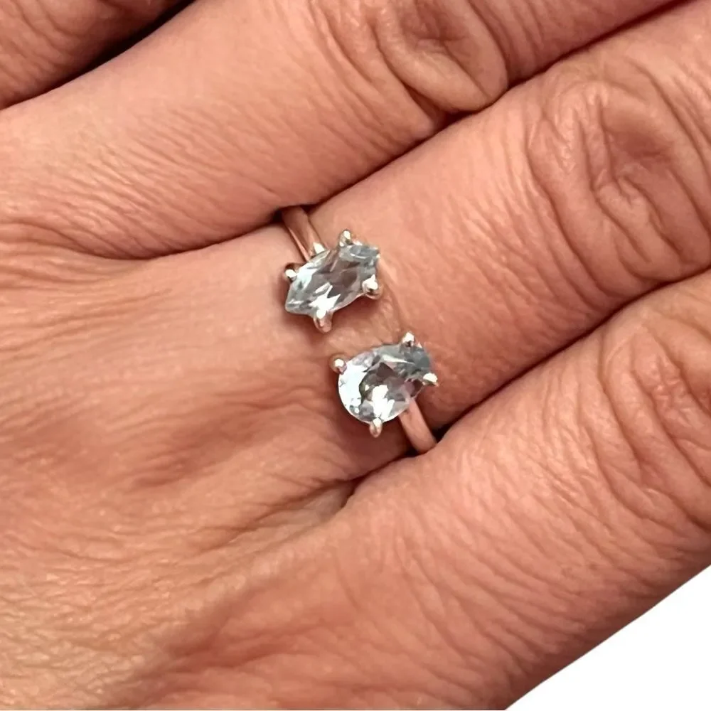 Artisan Sterling Silver Double Blue Topaz Ring Size 9